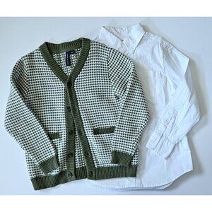 Janie and Jack 5-6 Green Herringbone Cardigan Sweater Crewcuts Shirt